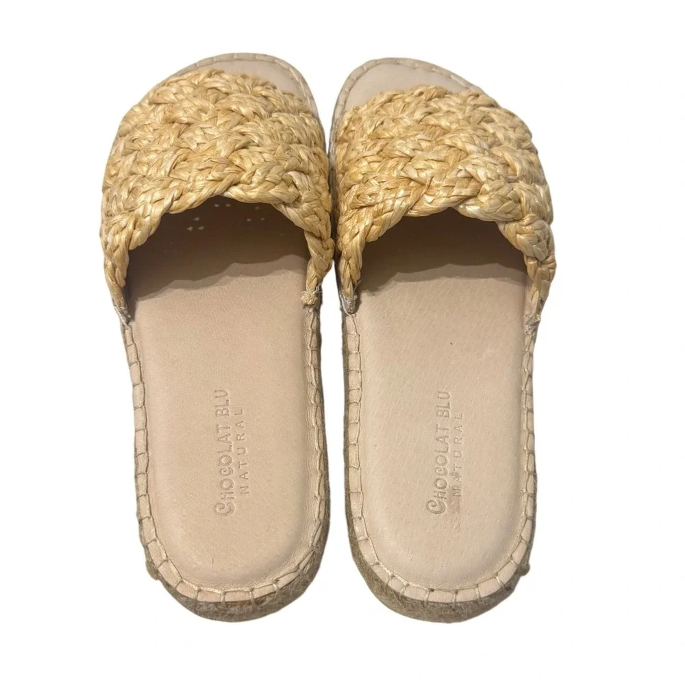 Chocolat Blu Espadrille Slide Sandals Womens 7 Natural Tan Excellent Woven Straw